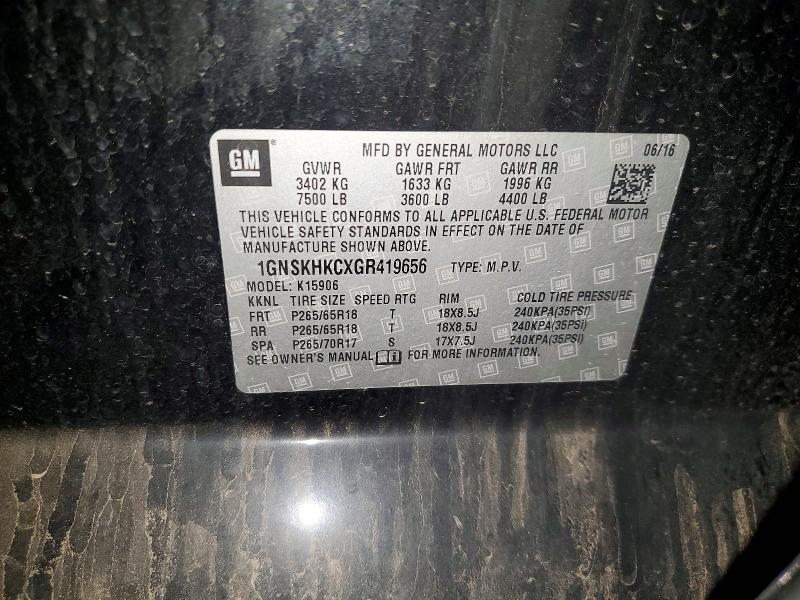 Продаж на аукціоні авто 2016 Chevrolet Suburban, vin: 1GNSKHKCXGR419656, номер лоту: 69252036