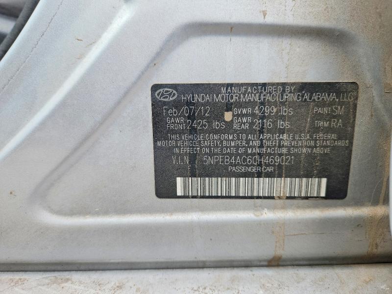 2012 Hyundai Sonata მანქანა იყიდება აუქციონზე, vin: 5NPEB4AC6CH469021, აუქციონის ნომერი: 70113276