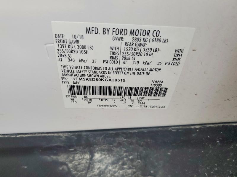 Продаж на аукціоні авто 2019 Ford Explorer, vin: 1FM5K8D80KGA39515, номер лоту: 68998826