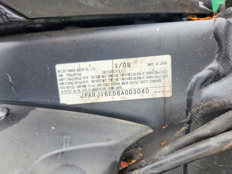 70810746 :رقم المزاد ، JYARJ16E58A003040 vin ، 2008 Yamaha Yzfr6 مزاد بيع