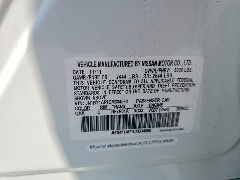 Aukcja sprzedaży 2012 Infiniti M37, vin: JN1BY1AP1CM334590, numer aukcji: 67435876