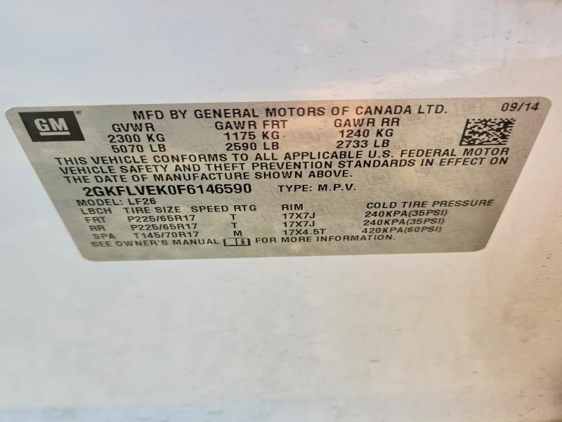 Aukcja sprzedaży 2015 Gmc Terrain, vin: 2GKFLVEK0F6146590, numer aukcji: 69562376