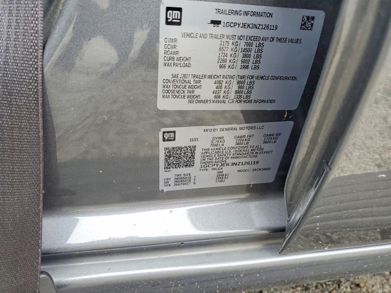 68702266 :رقم المزاد ، 1GCPYJEK3NZ126119 vin ، 2022 Chevrolet Silverado Ltd مزاد بيع