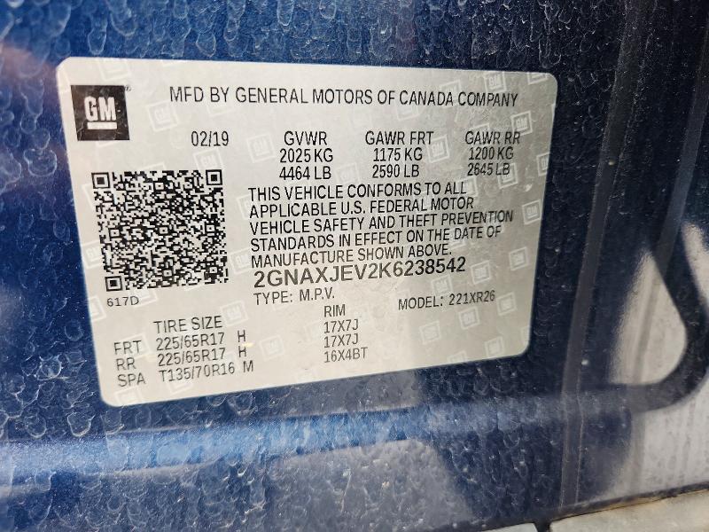 Продажа на аукционе авто 2019 Chevrolet Equinox, vin: 2GNAXJEV2K6238542, номер лота: 69331446