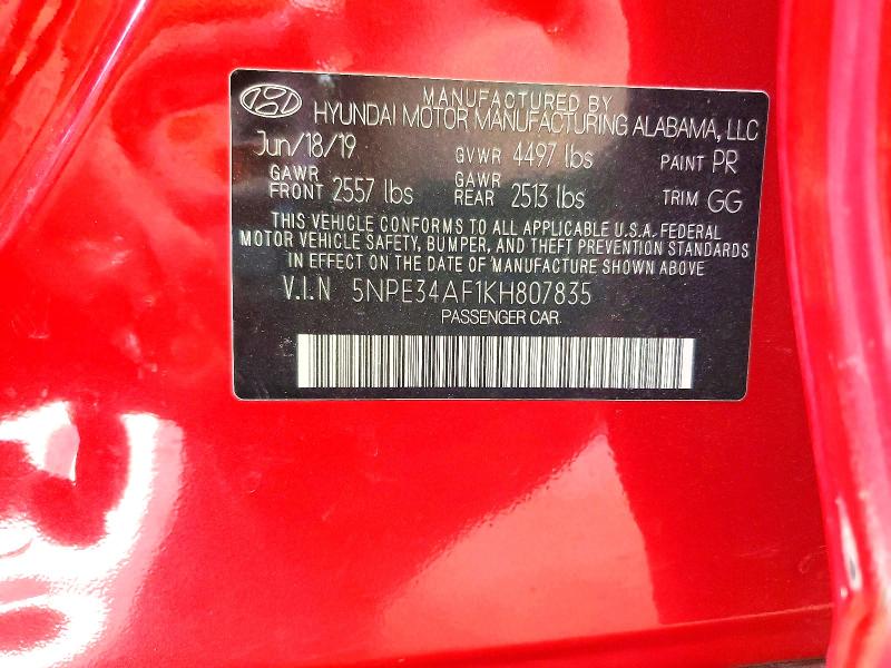70361736 :رقم المزاد ، 5NPE34AF1KH807835 vin ، 2019 Hyundai Sonata مزاد بيع