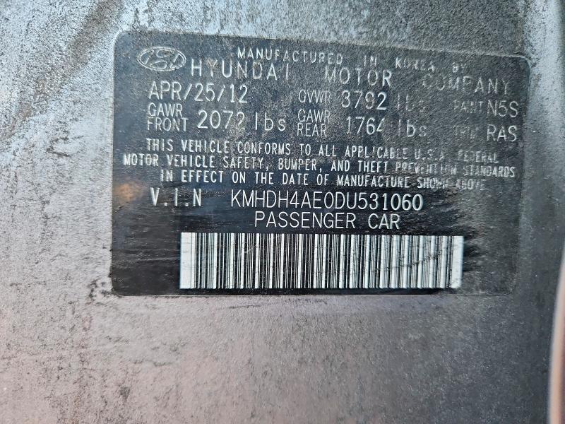 Продажа на аукционе авто 2013 Hyundai Elantra, vin: KMHDH4AE0DU531060, номер лота: 68408576