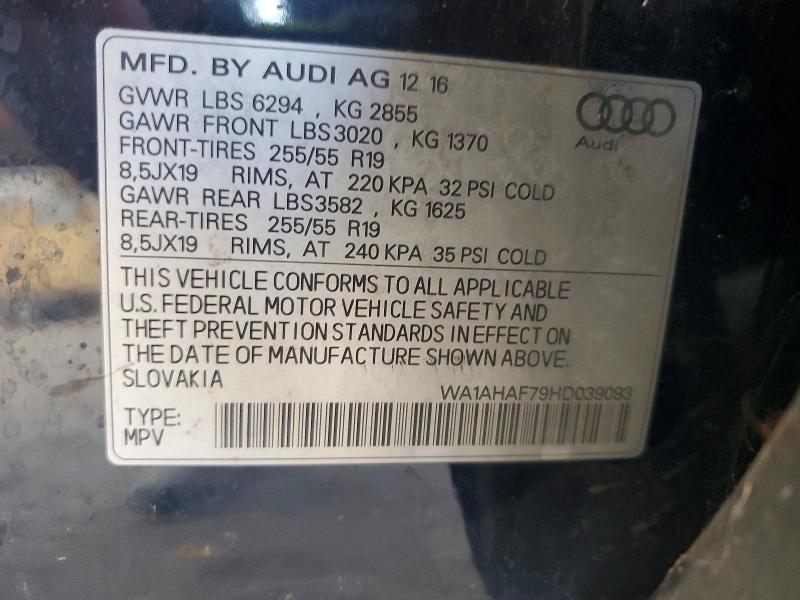 Aukcja sprzedaży 2017 Audi Q7, vin: WA1AHAF79HD039093, numer aukcji: 67086106