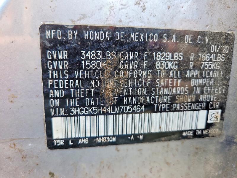 2020 Honda Fit მანქანა იყიდება აუქციონზე, vin: 3HGGK5H44LM705464, აუქციონის ნომერი: 69746096