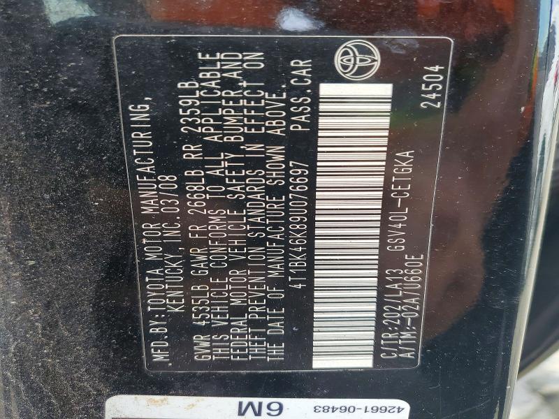 Aukcja sprzedaży 2009 Toyota Camry, vin: 4T1BK46K89U076697, numer aukcji: 67359556