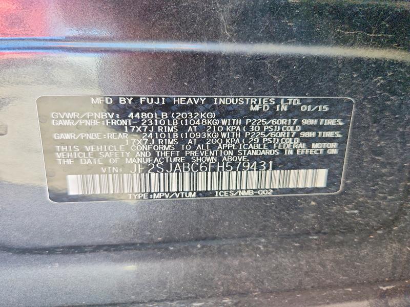 Продаж на аукціоні авто 2015 Subaru Forester, vin: JF2SJABC6FH579431, номер лоту: 69785786
