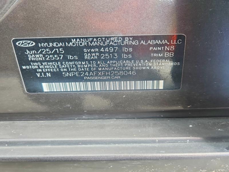 70189686 :رقم المزاد ، 5NPE24AFXFH258046 vin ، 2015 Hyundai Sonata مزاد بيع