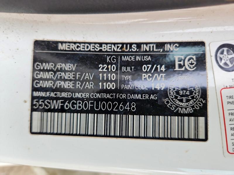 Aukcja sprzedaży 2015 Mercedes-benz C, vin: 55SWF6GB0FU002648, numer aukcji: 66022916