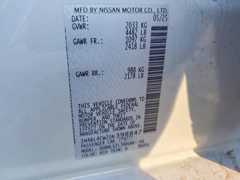68570246 :رقم المزاد ، 1N4BL4CW2SN398847 vin ، 2025 Nissan Altima مزاد بيع