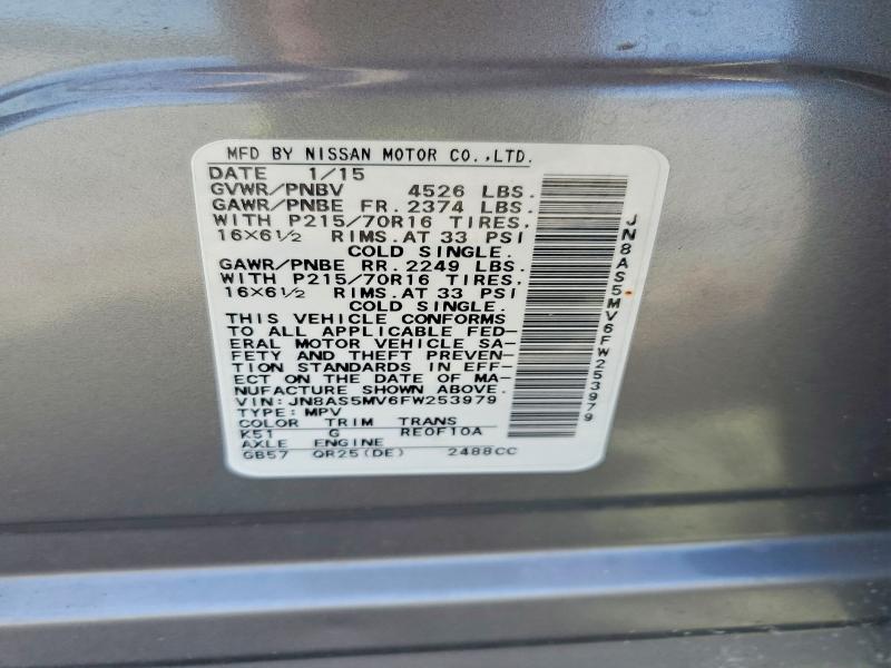 Продаж на аукціоні авто 2015 Nissan Rogue Select, vin: JN8AS5MV6FW253979, номер лоту: 70500186