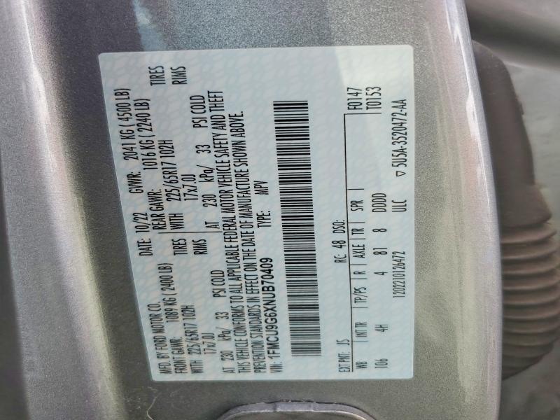 2022 Ford Escape მანქანა იყიდება აუქციონზე, vin: 1FMCU9G6XNUB70409, აუქციონის ნომერი: 66992376