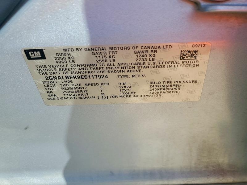 2014 Chevrolet Equinox მანქანა იყიდება აუქციონზე, vin: 2GNALBEK9E6117924, აუქციონის ნომერი: 69813446