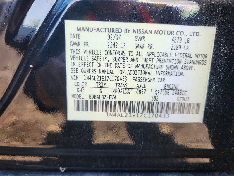 Aukcja sprzedaży 2007 Nissan Altima, vin: 1N4AL21E17C170433, numer aukcji: 70030426