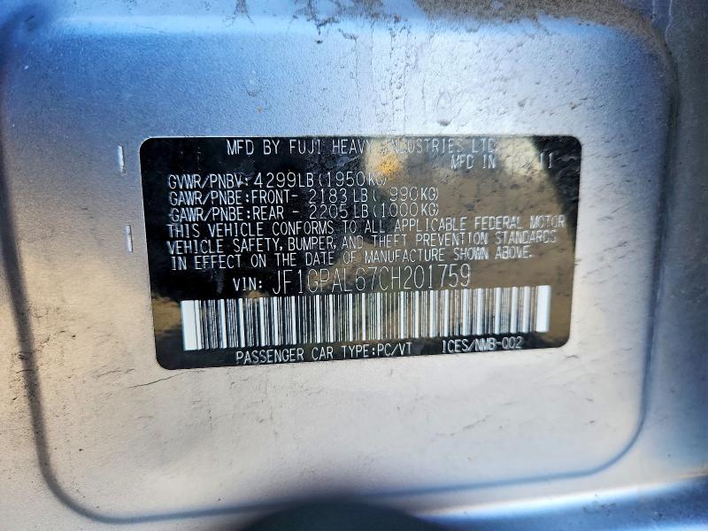 Продажа на аукционе авто 2012 Subaru Impreza, vin: JF1GPAL67CH201759, номер лота: 68633286