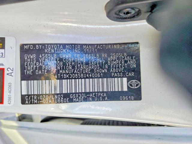 2011 Toyota Avalon მანქანა იყიდება აუქციონზე, vin: 4T1BK3DB5BU440061, აუქციონის ნომერი: 69767896