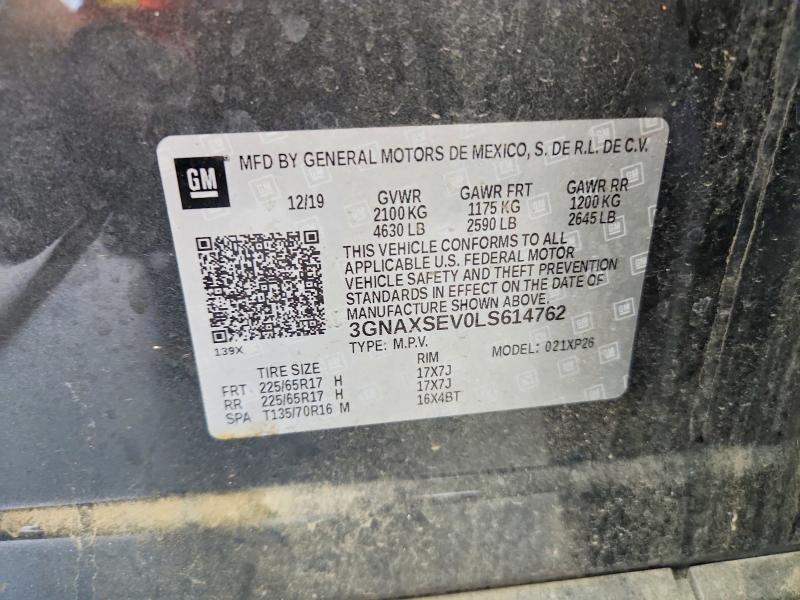 Aukcja sprzedaży 2020 Chevrolet Equinox, vin: 3GNAXSEV0LS614762, numer aukcji: 69401386