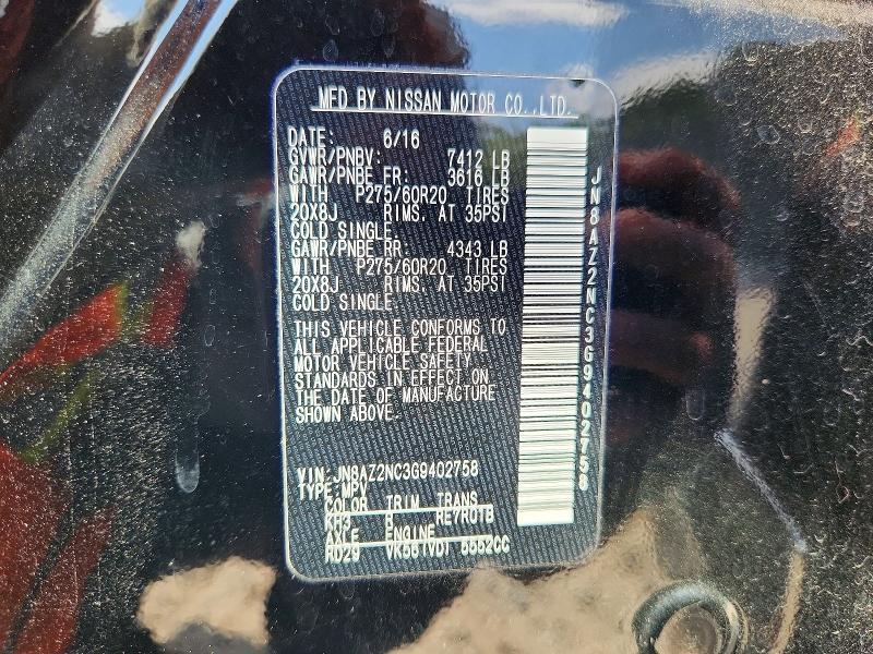 68578686 :رقم المزاد ، JN8AZ2NC3G9402758 vin ، 2016 Infiniti Qx80 مزاد بيع