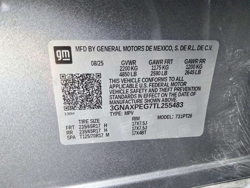 Aukcja sprzedaży 2026 Chevrolet Equinox, vin: 3GNAXPEG7TL255483, numer aukcji: 68862806