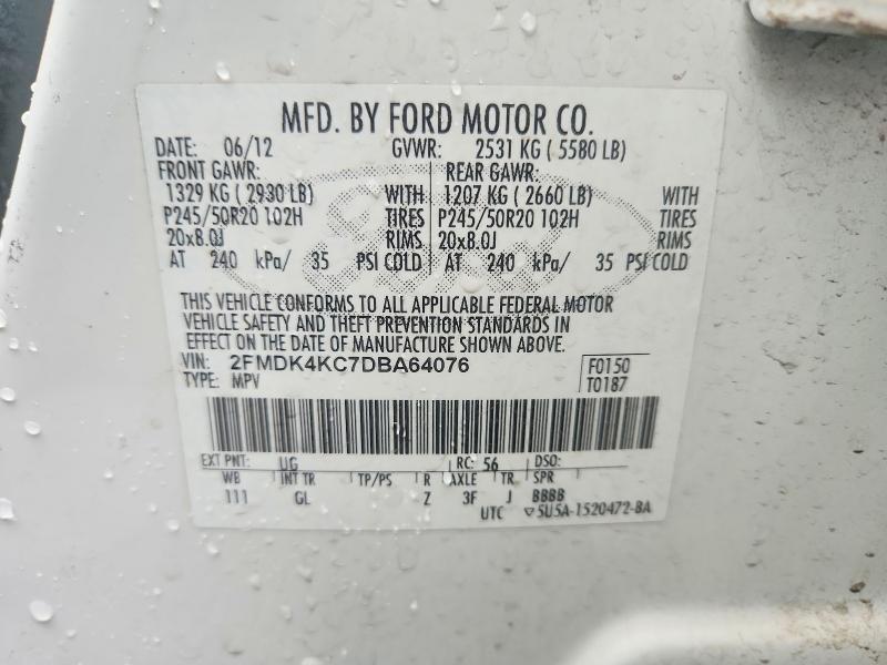 69052796 :رقم المزاد ، 2FMDK4KC7DBA64076 vin ، 2013 Ford Edge مزاد بيع