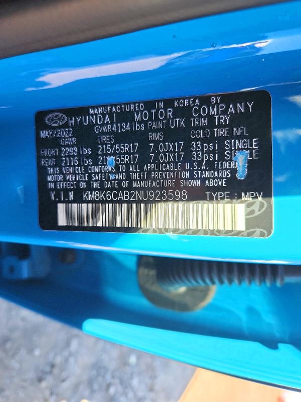 Aukcja sprzedaży 2022 Hyundai Kona, vin: KM8K6CAB2NU923598, numer aukcji: 70041856