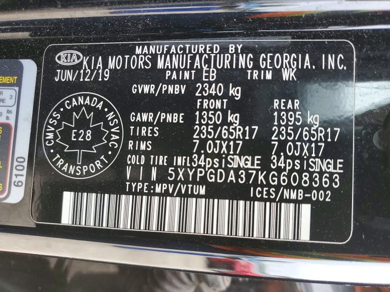 Продаж на аукціоні авто 2019 Kia Sorento, vin: 5XYPGDA37KG608363, номер лоту: 70167066