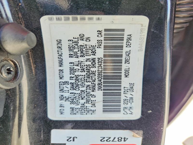 69359266 :رقم المزاد ، 1NXBU40E89Z134305 vin ، 2009 Toyota Corolla مزاد بيع