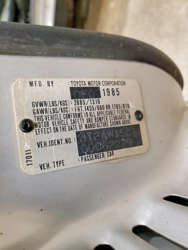 Aukcja sprzedaży 1986 Toyota Mr2, vin: JT2AW15C1G0062229, numer aukcji: 68233326