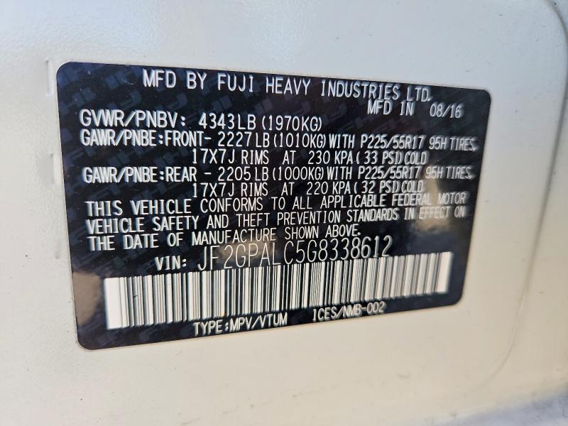 2016 Subaru Crosstrek მანქანა იყიდება აუქციონზე, vin: JF2GPALC5G8338612, აუქციონის ნომერი: 70242286