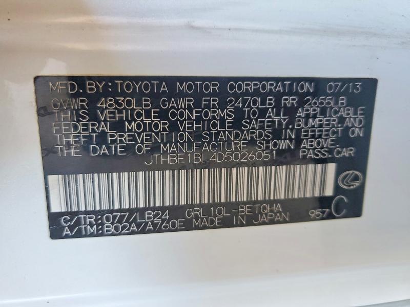 Aukcja sprzedaży 2013 Lexus Gs, vin: JTHBE1BL4D5026051, numer aukcji: 68676046