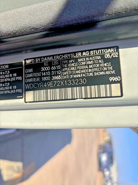 67397026 :رقم المزاد ، WDCYR49E72X133230 vin ، 2002 Mercedes-benz G مزاد بيع