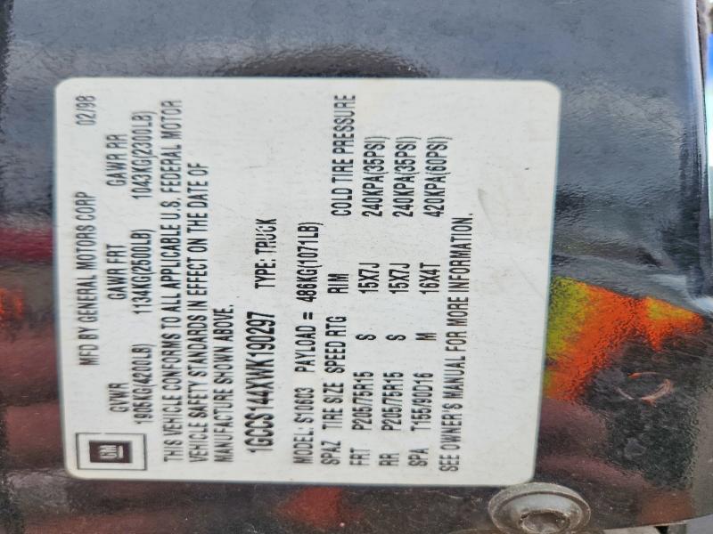 Aukcja sprzedaży 1998 Chevrolet S Truck, vin: 1GCCS144XWK190297, numer aukcji: 69221656