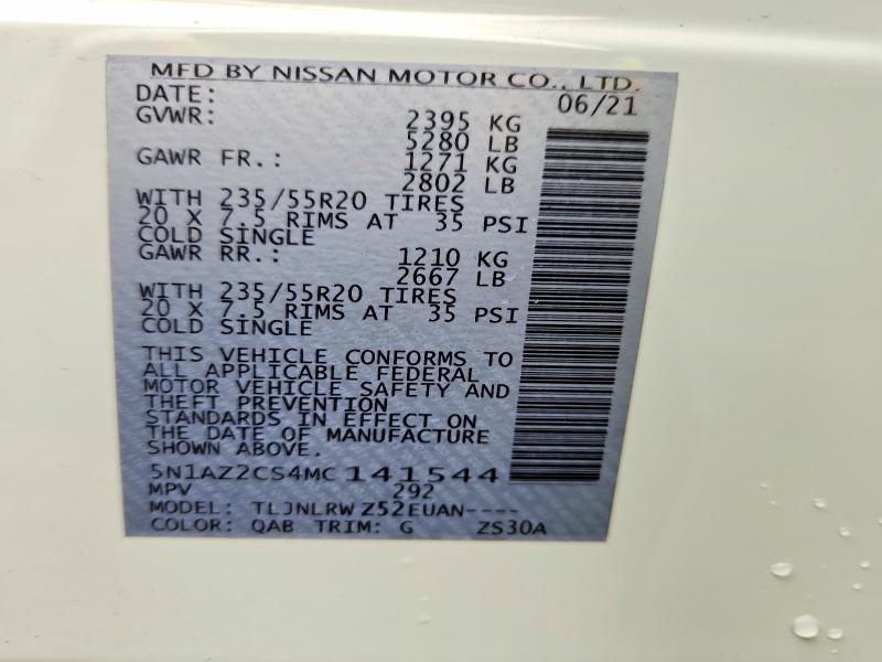 Продажа на аукционе авто 2021 Nissan Murano, vin: 5N1AZ2CS4MC141544, номер лота: 69164806