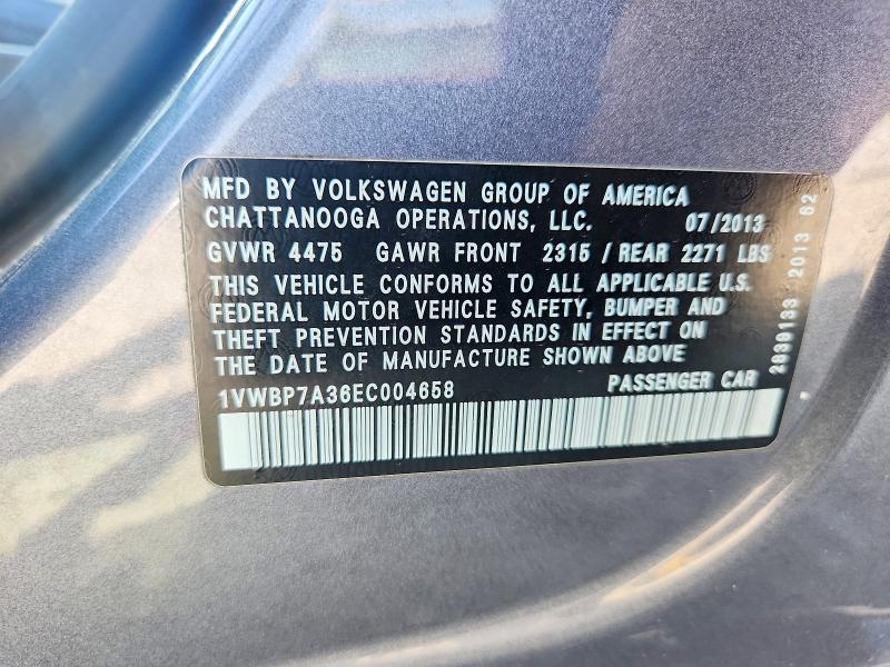 Продаж на аукціоні авто 2014 Volkswagen Passat, vin: 1VWBP7A36EC004658, номер лоту: 67635476