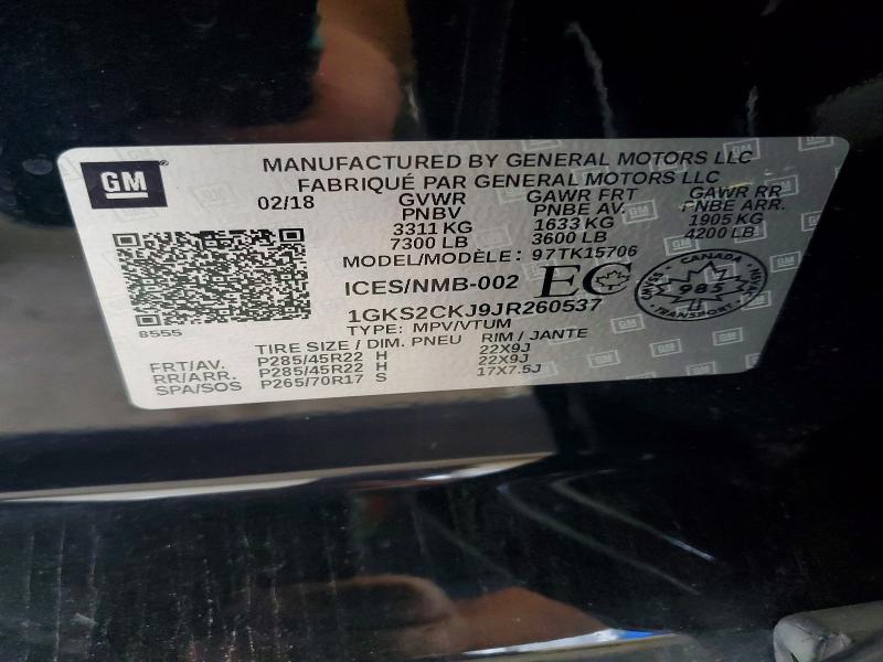 70167396 :رقم المزاد ، 1GKS2CKJ9JR260537 vin ، 2018 Gmc Yukon مزاد بيع
