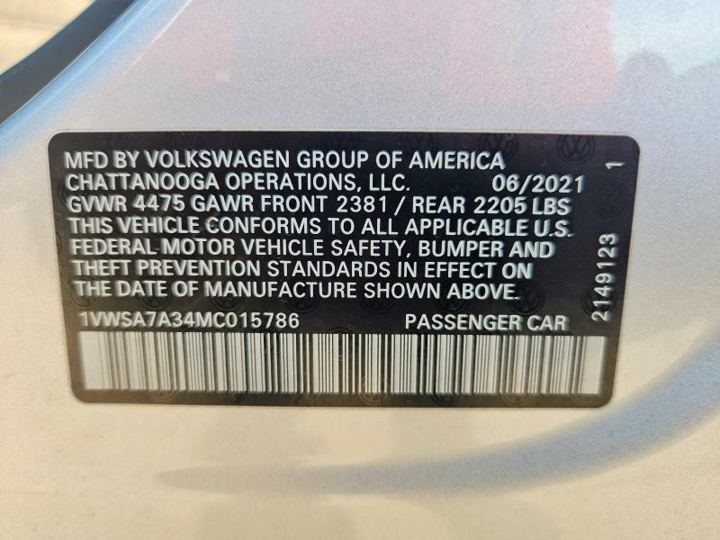 Продажа на аукционе авто 2021 Volkswagen Passat, vin: 1VWSA7A34MC015786, номер лота: 70448066