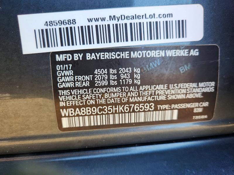 Aukcja sprzedaży 2017 Bmw 330, vin: WBA8B9C35HK676593, numer aukcji: 69247176