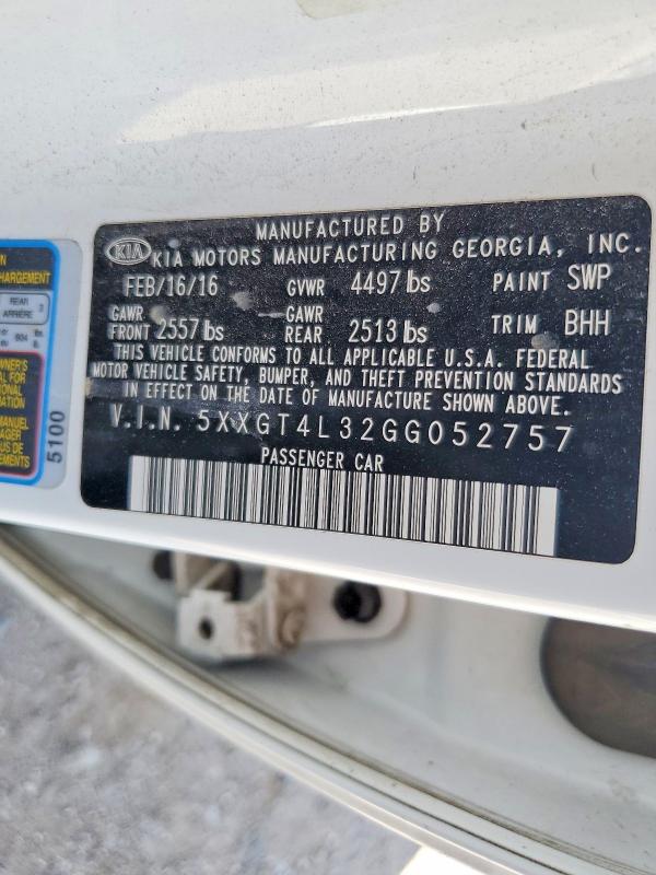 Aukcja sprzedaży 2016 Kia Optima, vin: 5XXGT4L32GG052757, numer aukcji: 68404426