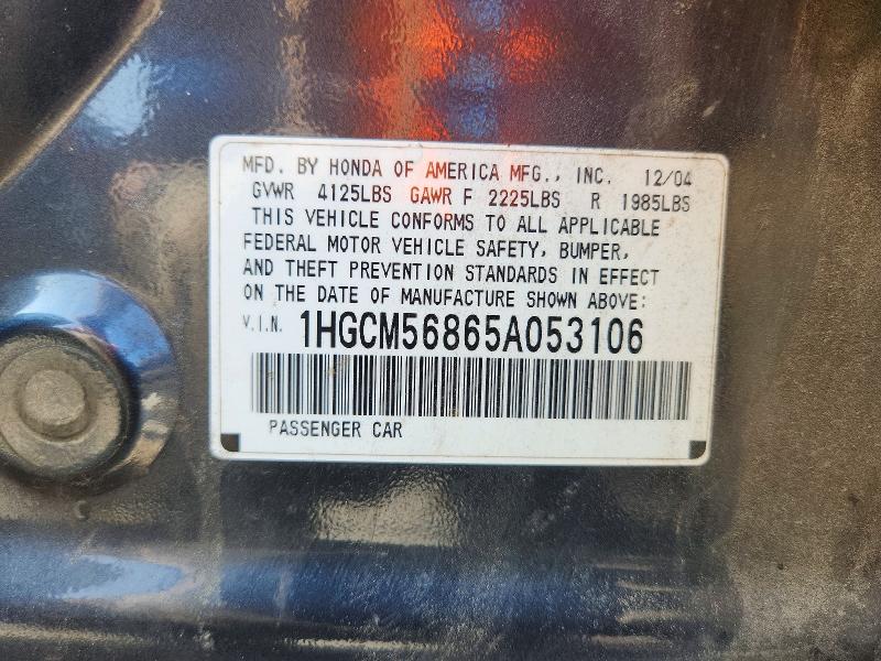 2005 Honda Accord მანქანა იყიდება აუქციონზე, vin: 1HGCM56865A053106, აუქციონის ნომერი: 69395086
