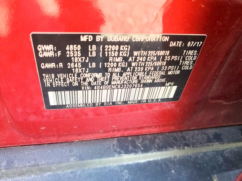 Продаж на аукціоні авто 2018 Subaru Outback, vin: 4S4BSENC8J3207654, номер лоту: 67360886
