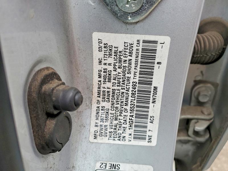 Aukcja sprzedaży 2007 Honda Civic, vin: 1HGFA16537L082493, numer aukcji: 69929306