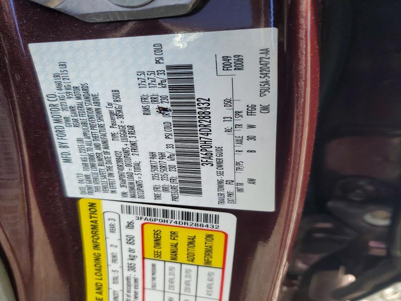 Продаж на аукціоні авто 2013 Ford Fusion, vin: 3FA6P0H74DR288432, номер лоту: 70629056
