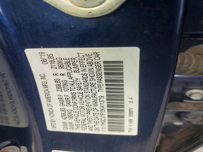 Aukcja sprzedaży 2019 Honda Accord, vin: 1HGCV1F15KA113719, numer aukcji: 68692136