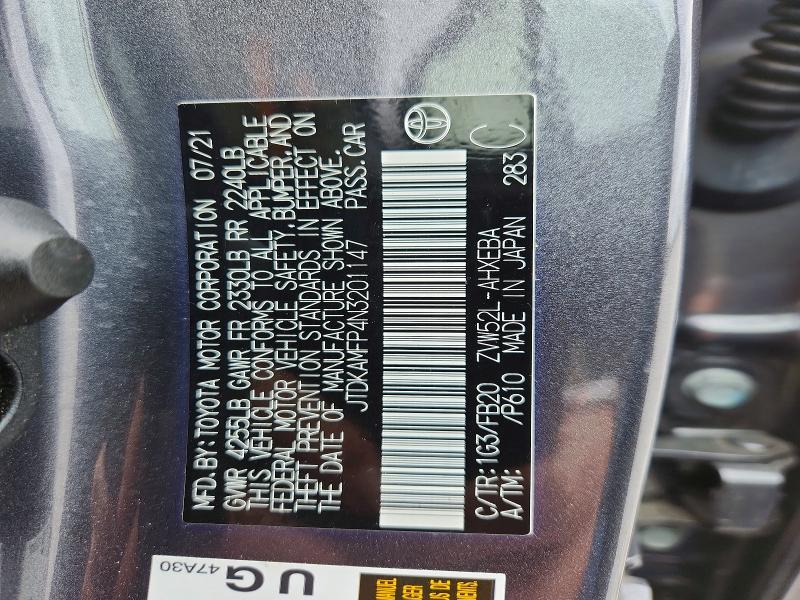 2022 Toyota Prius Prime მანქანა იყიდება აუქციონზე, vin: JTDKAMFP4N3201147, აუქციონის ნომერი: 70327696