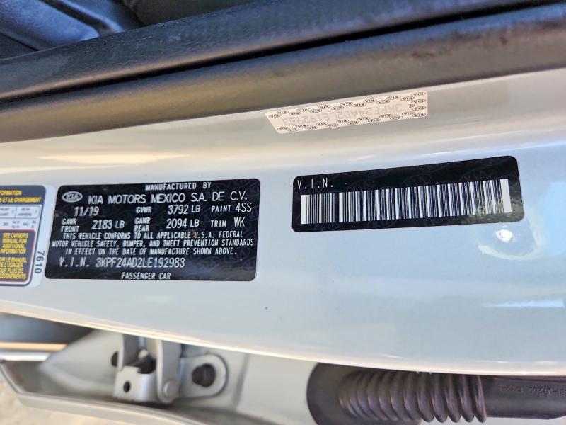 67747956 :رقم المزاد ، 3KPF24AD2LE192983 vin ، 2020 Kia Forte مزاد بيع