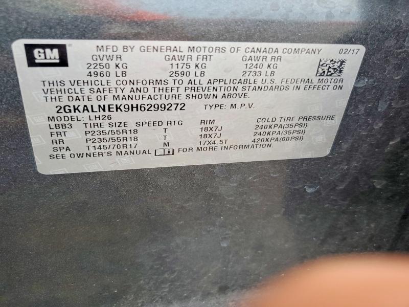 68554106 :رقم المزاد ، 2GKALNEK9H6299272 vin ، 2017 Gmc Terrain مزاد بيع