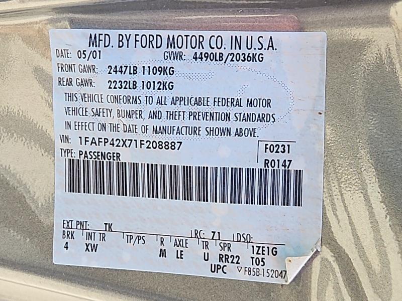 Продажа на аукционе авто 2001 Ford Mustang, vin: 1FAFP42X71F208887, номер лота: 69710536